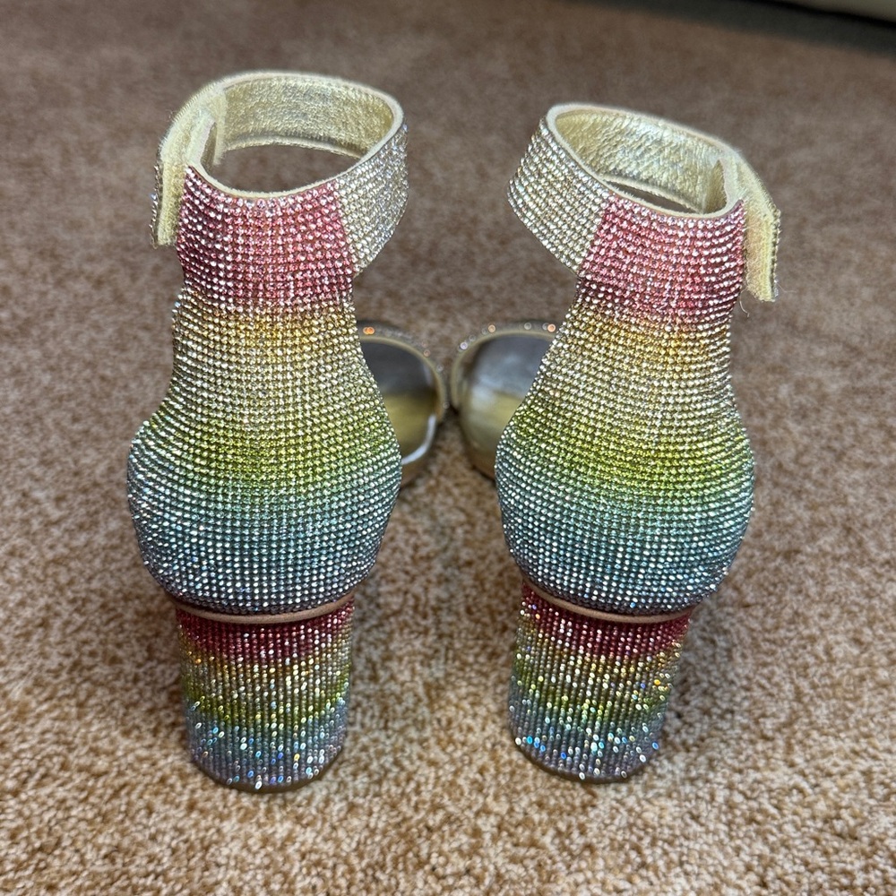 Jeffrey Campbell Laura Pastel Multi Crystal Block Heel Ankle Strap Shoes (8.5) - Picture 9 of 12